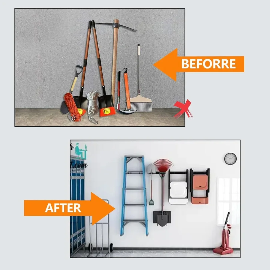 2 حزمة رف كرسي معدني متين قابل للطي لمحلول تخزين مثبت على الحائط للمرآب ومنظمة توفير المساحة للداخلية والخارجية