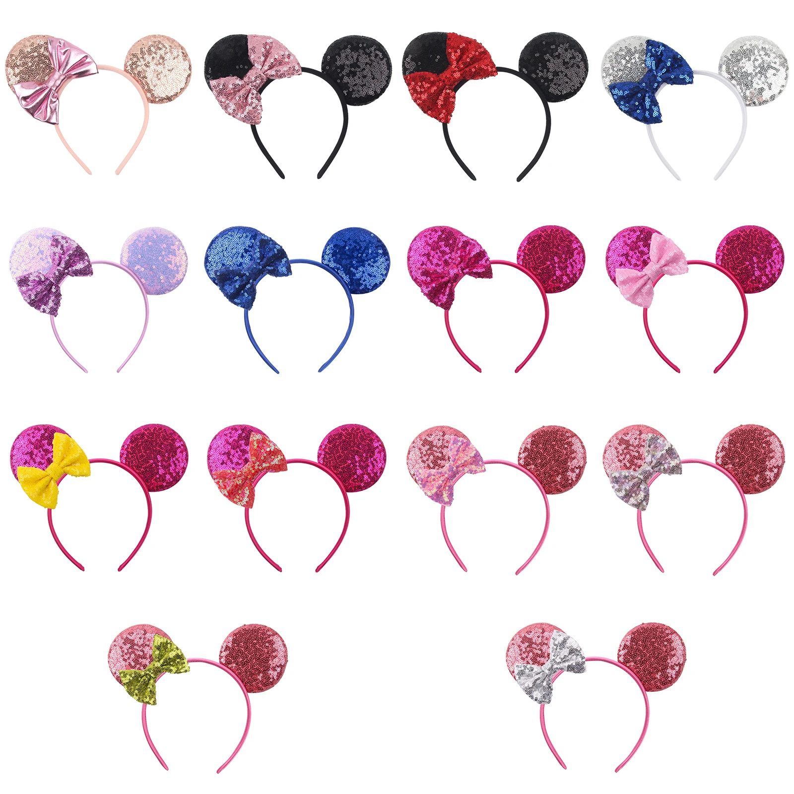 1 Stück Süßes Prinzessinnen-Haarband mit Pailletten-Schleife und Mickey-Mouse-Ohren für Partys, Geburtstage, Parks, Mädchen-Haaraccessoires