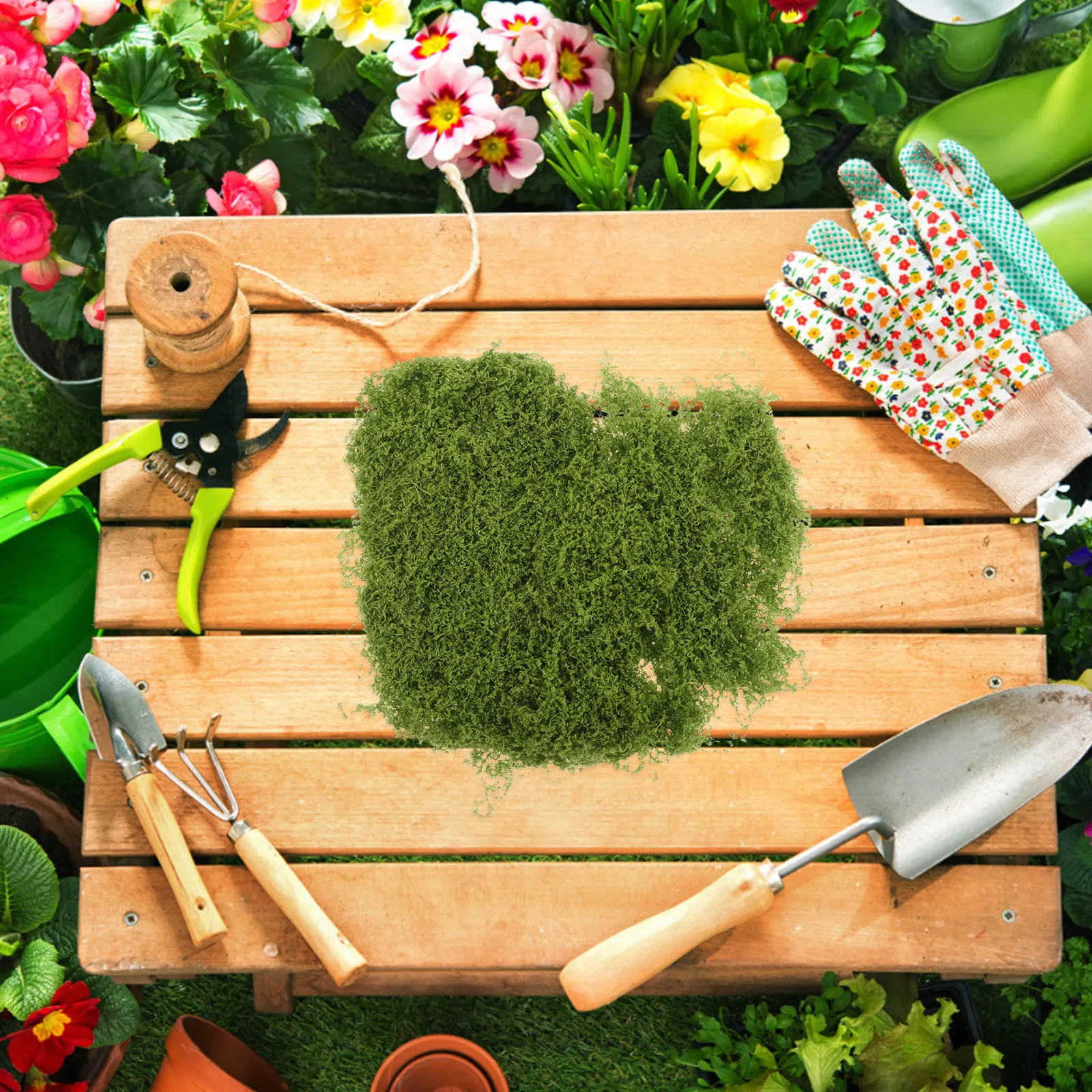 Artificial Reindeer Moss Faux Grass Lawn Indoor Outdoor Fake Moss Decor for Crafts Terrarium Centerpieces Plant Filler