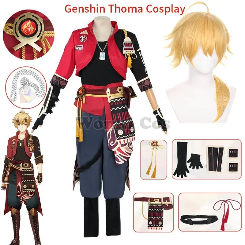 

Game Genshin Impact Thoma Cosplay Costume with Headwear Genshin Tohma Cosplay Wig Short Full Set Outfits