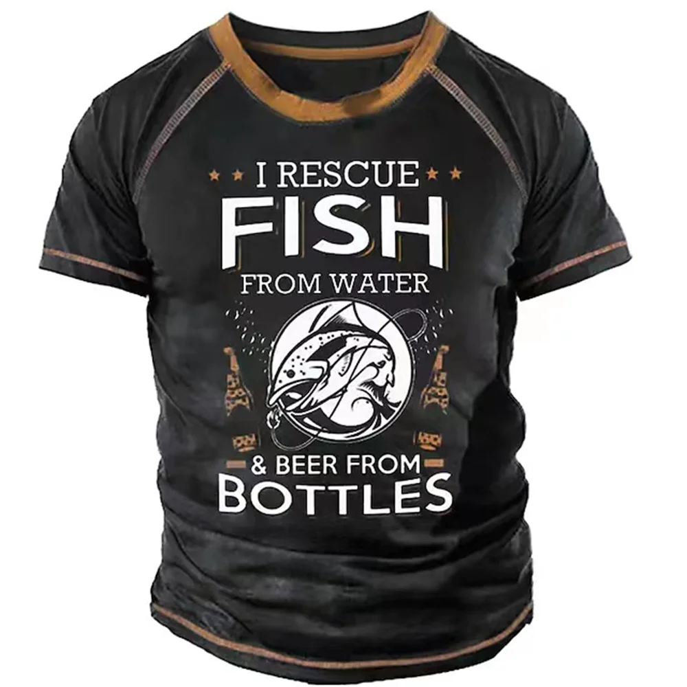 Summer Men T-Shirt Fishing Shirt Vintage 3d Printing O-Neck Oversized Short Sleeve Top Daily Apparel Male Fishing Club Clothing