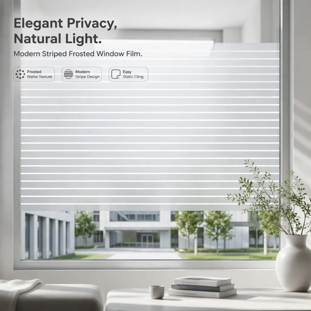 Modern Striped Privacy Window Film Static Cling Frosted Matte Decorative Sticker Non-Adhesive for Bathroom Bedroom
