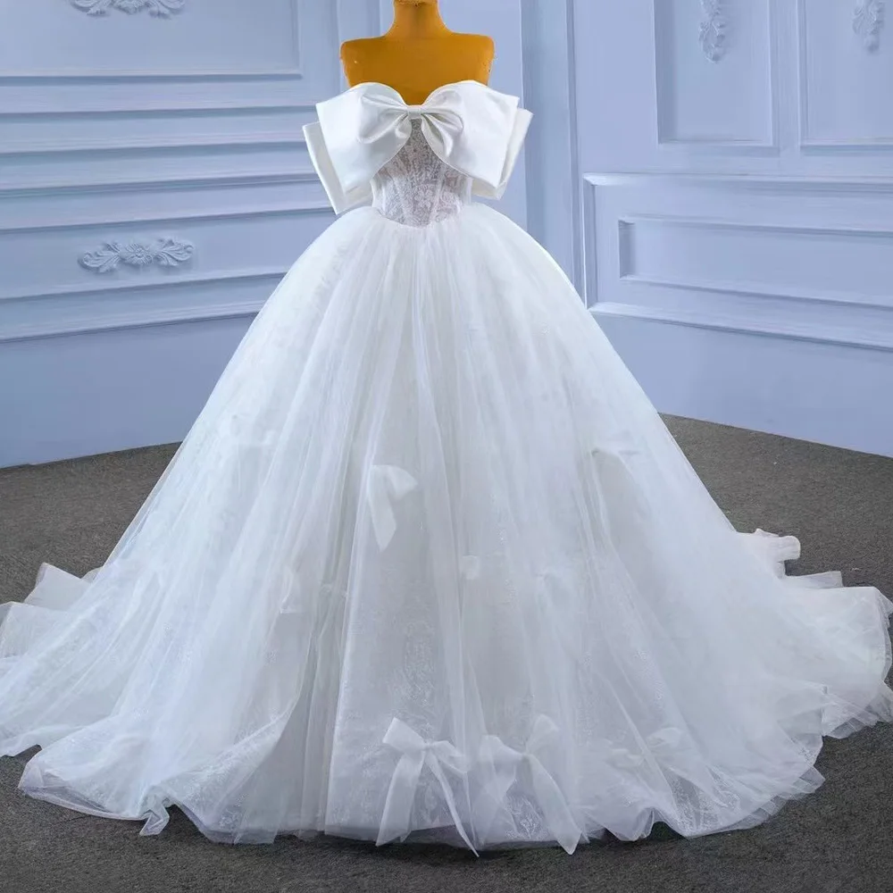 Ball Gown Customizable Sweetheart Sleeveless Wedding Dress Lace-Up Back With Embroidery Bow
