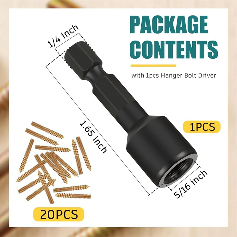20 حزمة 5/16-18 × 2 بوصة مسامير شماعات مزدوجة الرأس مع سائق برغي حافر ذاتيًا مسامير قضيب ملولبة-A68X