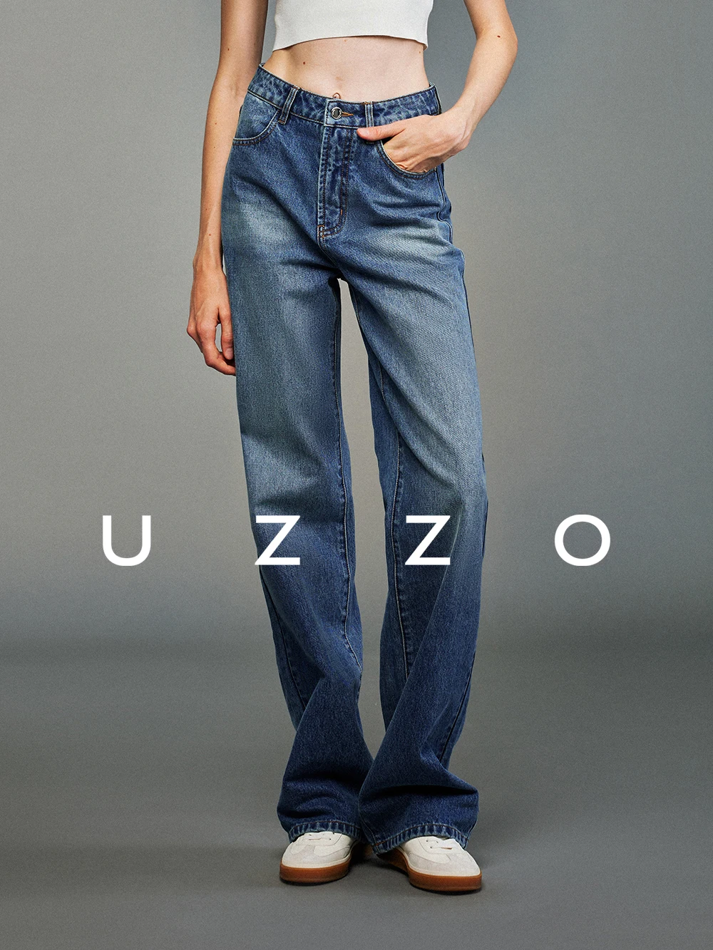 

UZZO классические прямые джинсы с высокой талией, женские модные универсальные утягивающие джинсовые брюки со средней посадкой, всесезонные глубокие цвета