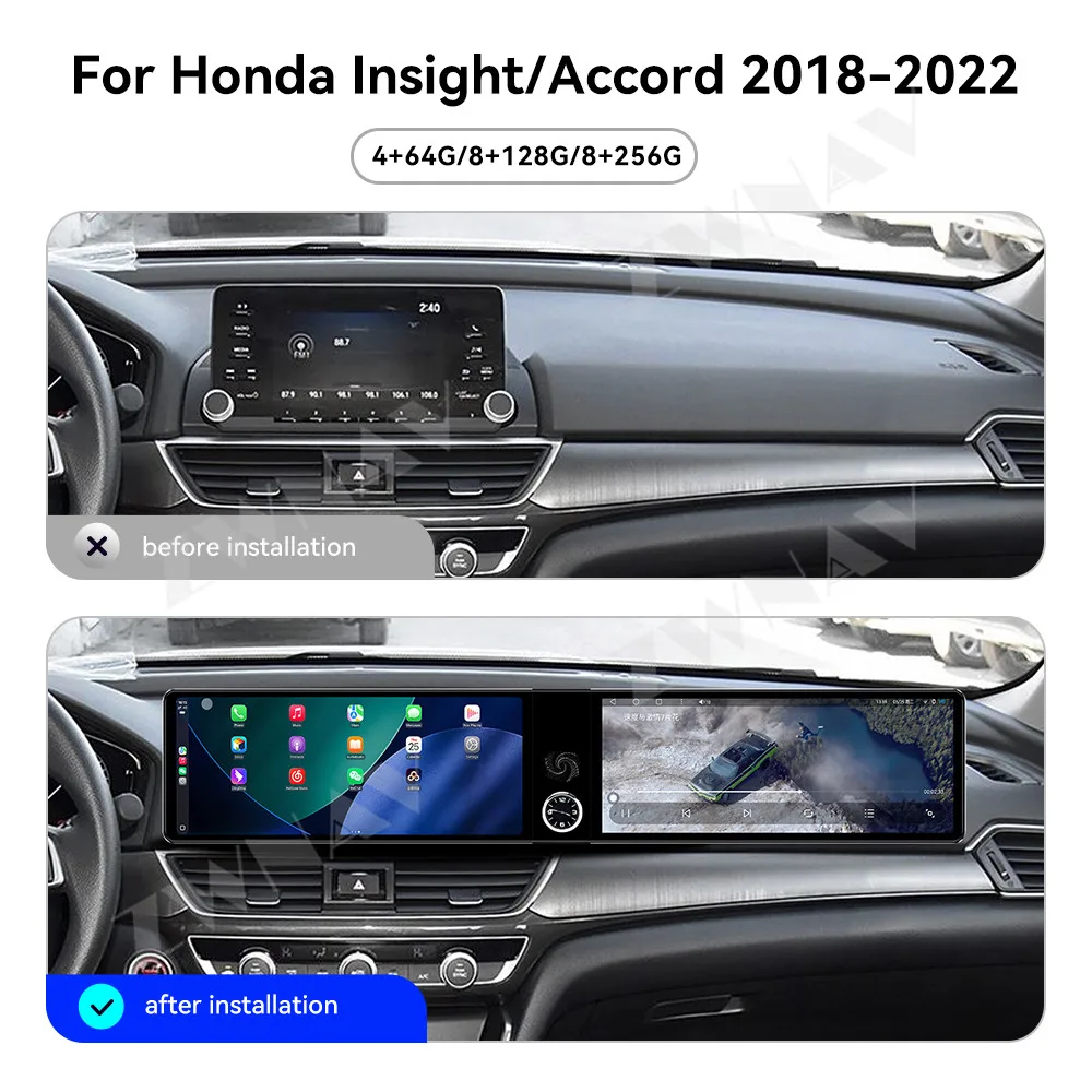 Dual 12.3 inch Touch Screen For Honda Insight Accord 2018-2022 Android 13 GPS Navigation Carplay Car Multimedia Player Head Unit