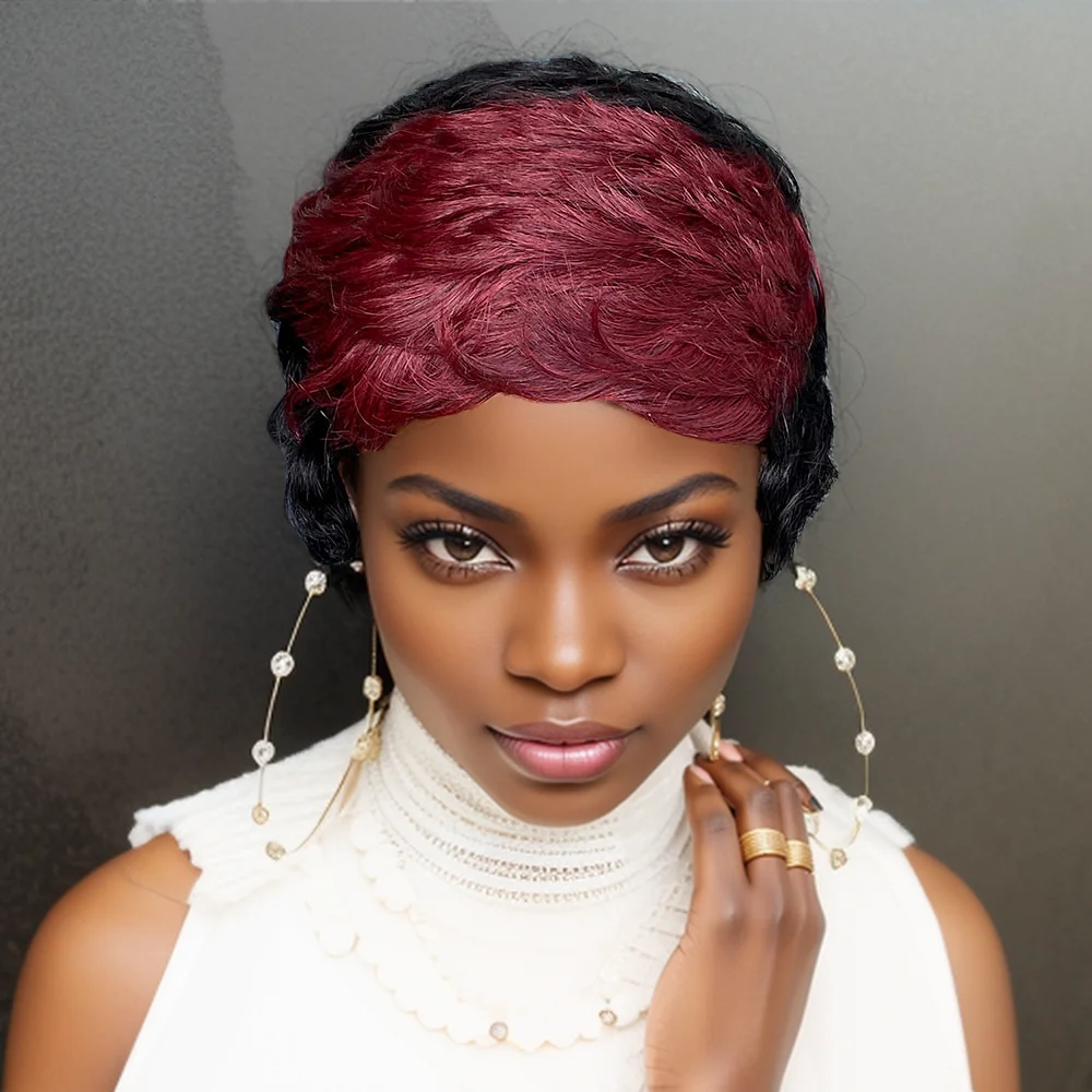 

1b99J Remy человеческие волосы прямой парик пикси машинного производства парики для комфорта и стиля