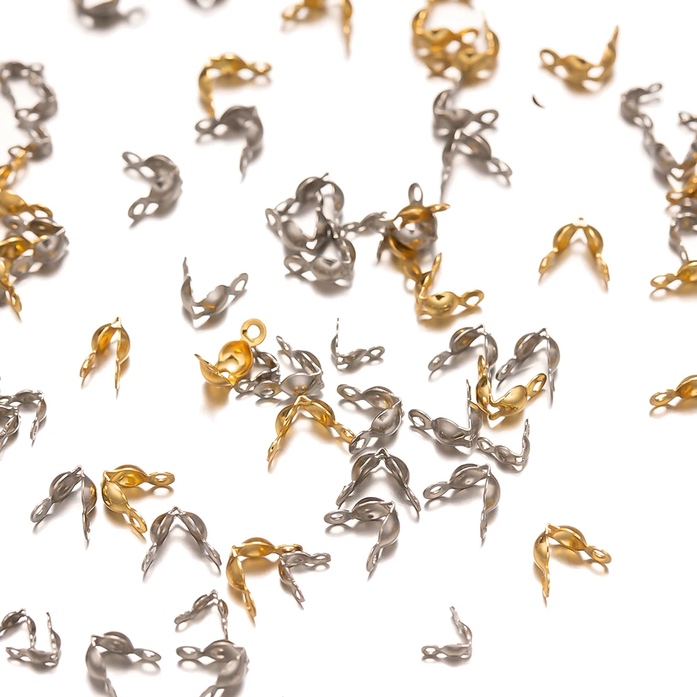 100pcs Stainless Steel Fold-Over Open Bead Tips Knot Covers End Caps for DIY Bracelet Necklaces Earrings Jewelry Making Supplies