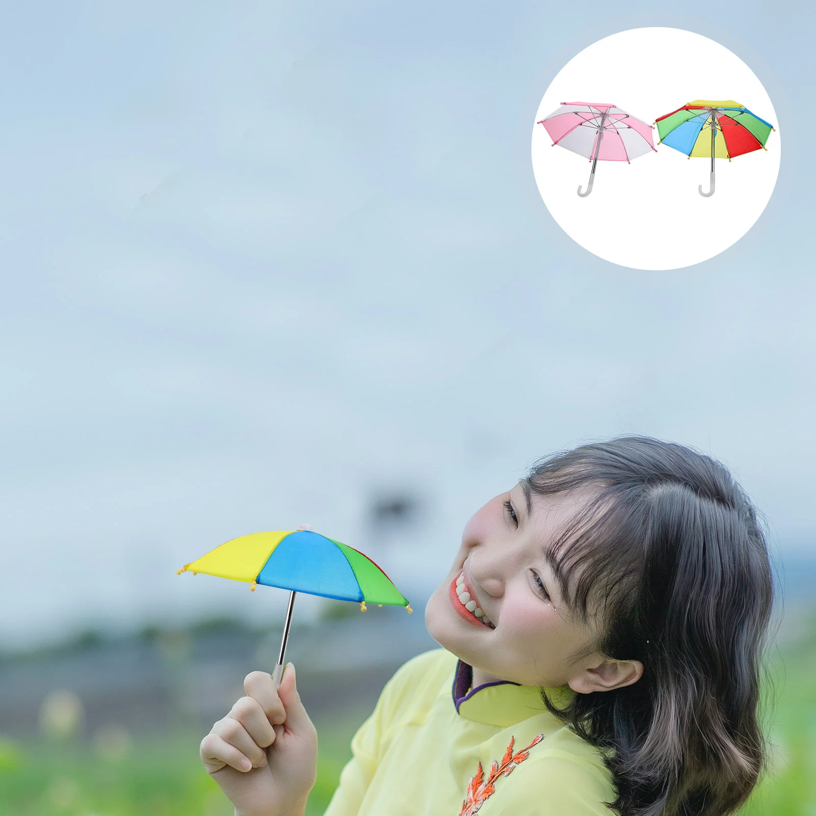 

2 Pcs Mini Umbrella Model Rainy Photo Prop Toy Miniature Tiny Cloth Adjustable Kids House Decoration