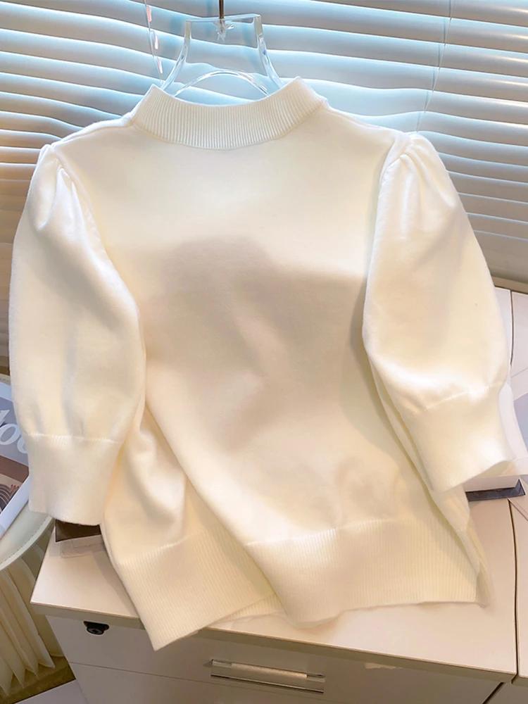 YYJO Spring Summer Short-Sleeved Knitted Round Neck 2024 Cute flower Thin Sweater Sweet Women's Pullover