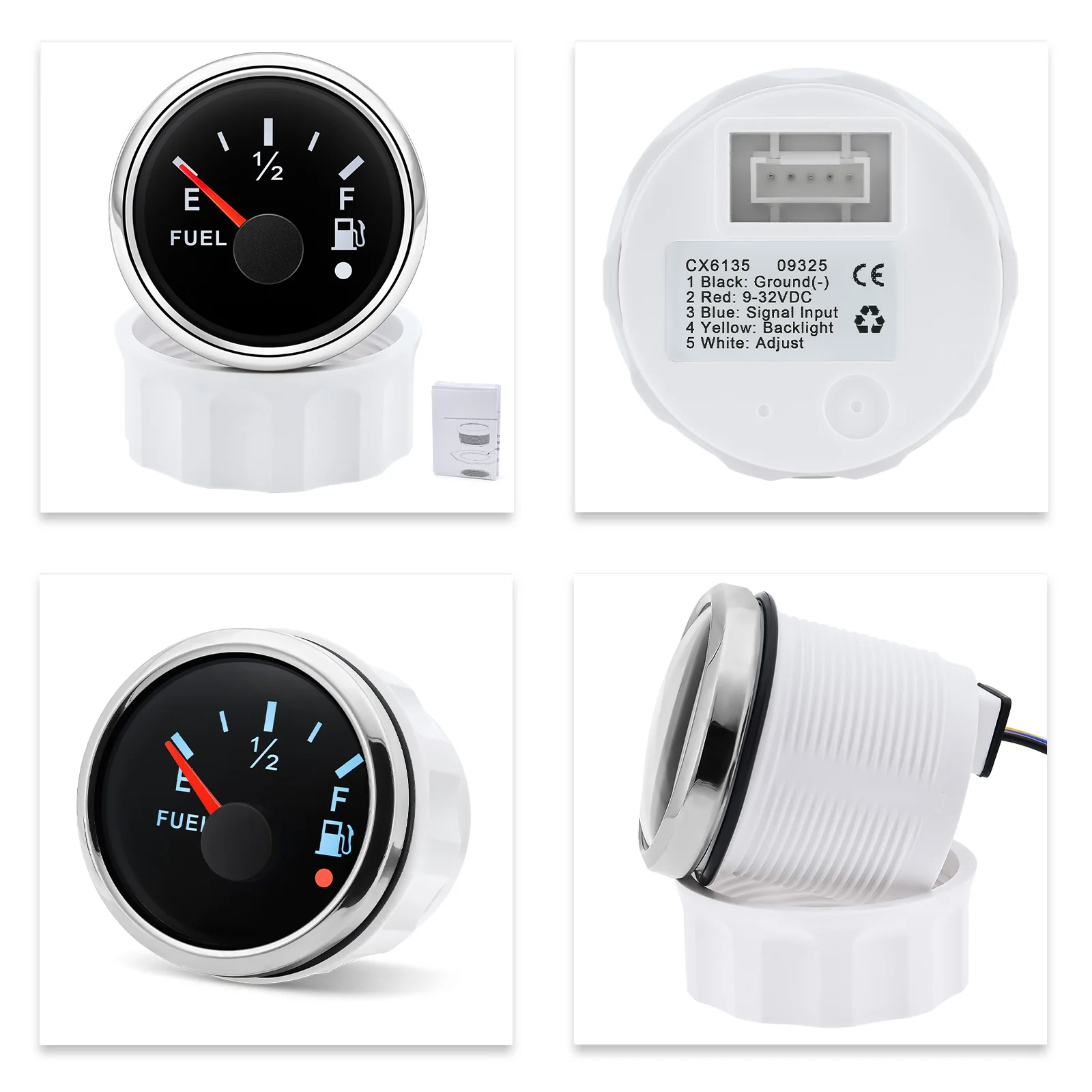 52mm Fuel Level Meter 7 Color Backlight Indicator Gauge 0-190ohm Signal with Alarm 12V 24V Volts Waterproof for Car Boat