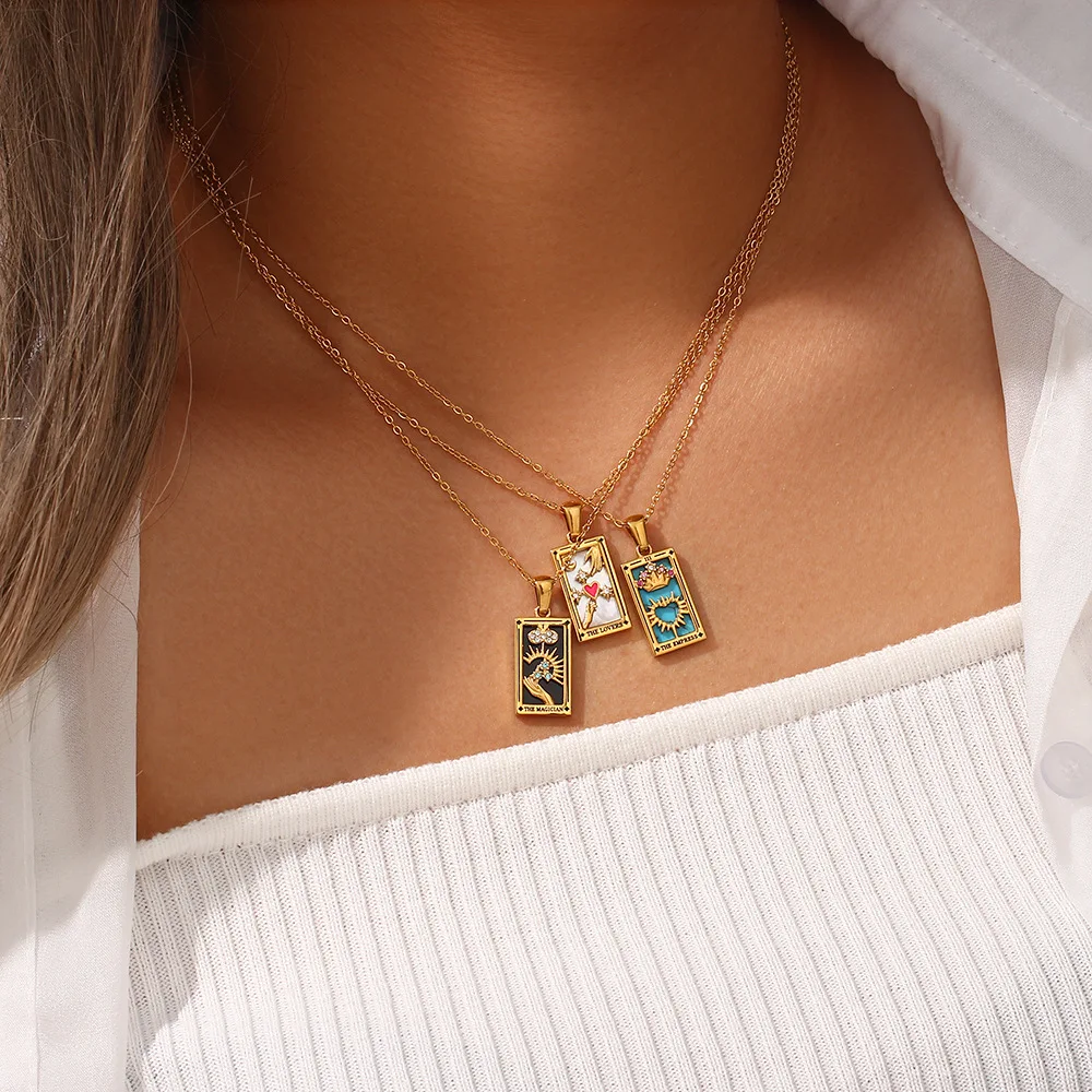 Gold Color Necklace for Women Zircon Christmas Jewelry Colorful Geometric Meaningful Sun Lover Stainless Steel Tarot Necklaces