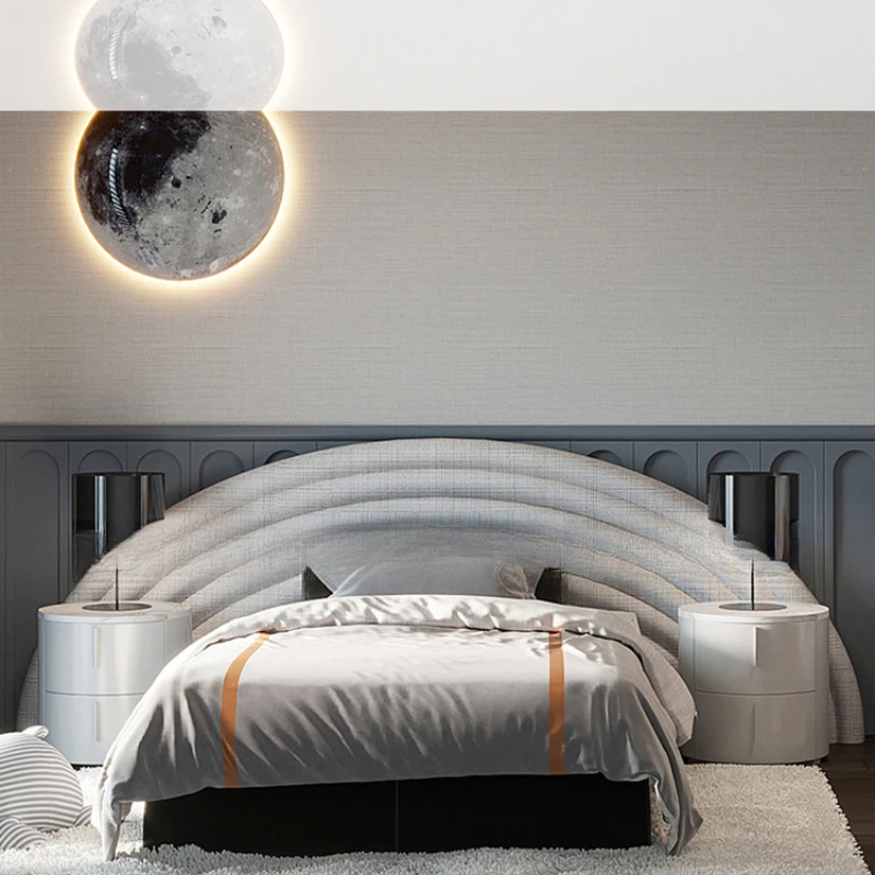 

Semi-circular arc soft bed lollipop cream wind simple personality single bed modern full soft bed