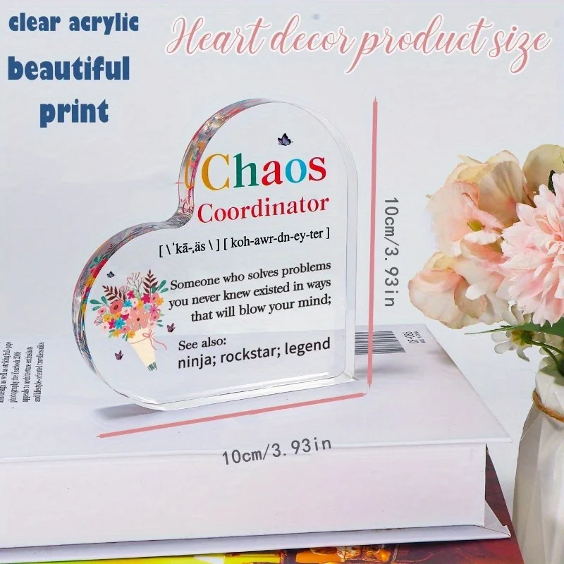 Heart Acrylic Desk Sign. Appreciation gift for women, teachers, coworkers & bosses.