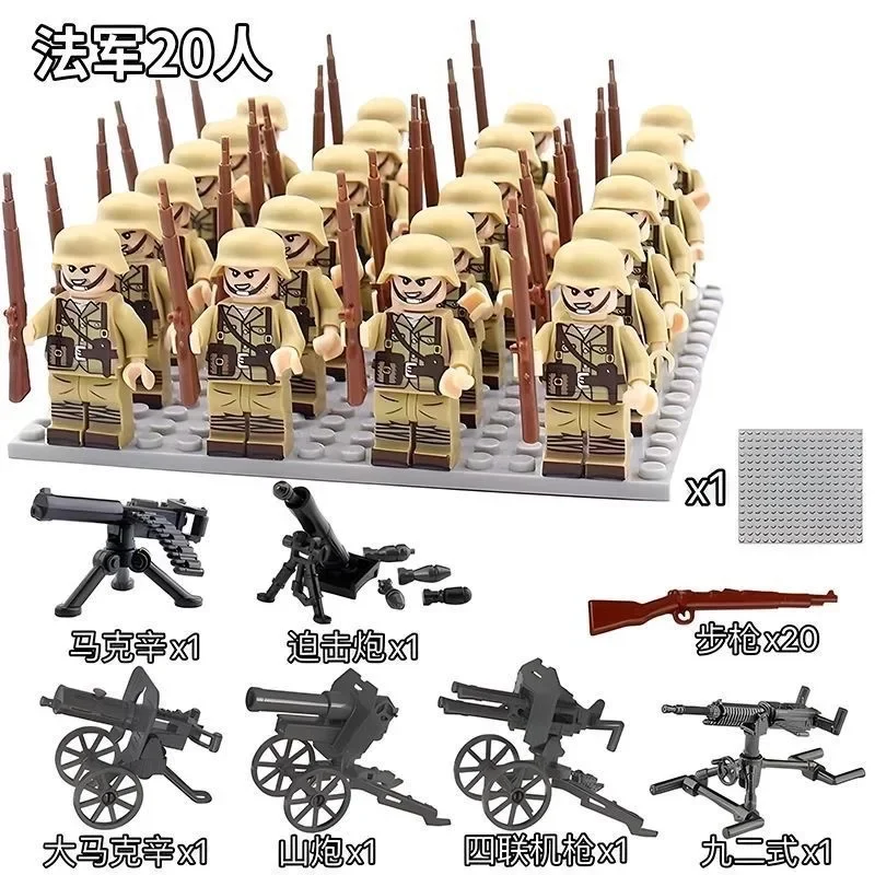 Schlüsselwörter: Zweiter Weltkrieg, Bausteine, Artillerie, Spezialeinheiten, humanoide Puppe, Mini-Figur, Spielzeug, Stiftebox, Geburtstagsgeschenk