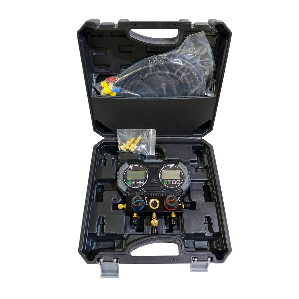 Air Conditioner Digital Refrigerant Manifold Gauge R32 R410A R134a R22 R600 R290 freon Pressure Gauge with Charging Hose Adaptor