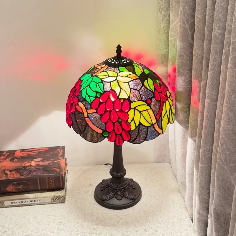 Retro Country Style Stained Glass Desk Light Home Decor Mediterranean Bedroom Bedside Living Room Restaurant Bar Cafe Night Lamp