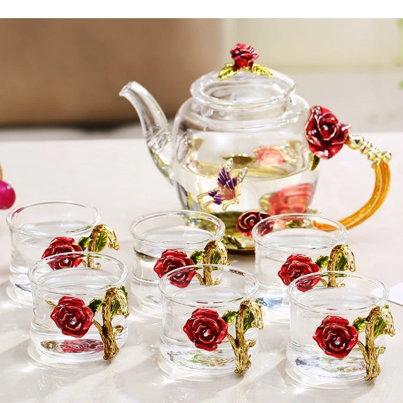

Glass Kung Fu Tea Set Teapot Seven-piece Suit European Style Household Gift