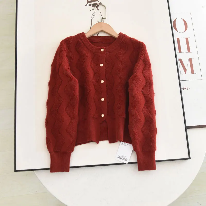 

Модный красный вязаный открытый кардиган, весна 2024, новогодний однорядный, с золотым синим разрезом, универсальный универсальный женский купальник...