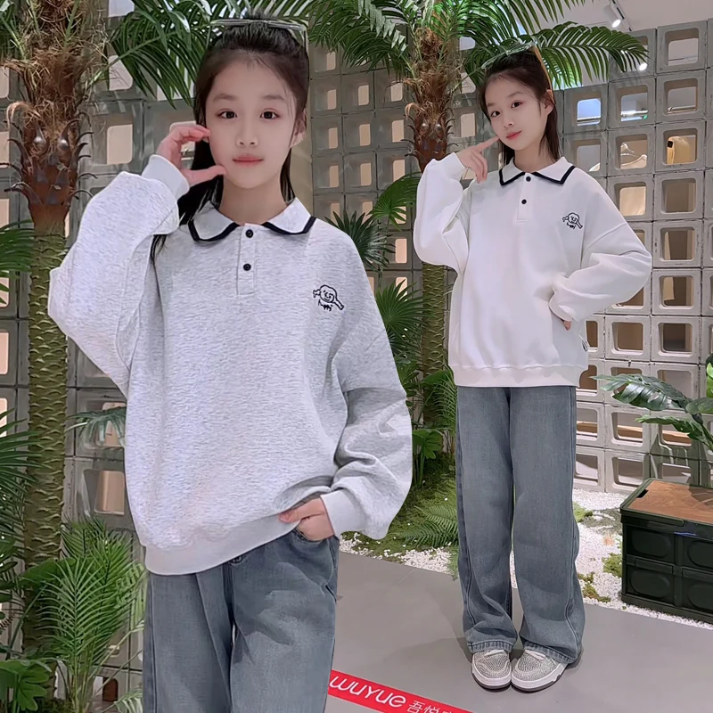 

Children's Spring Autumn Polo Sweatshirt for Teens Girls Brief Style Baby Kids Cotton Pullover Tops 5 6 7 8 9 10 11 12 13 14 Y