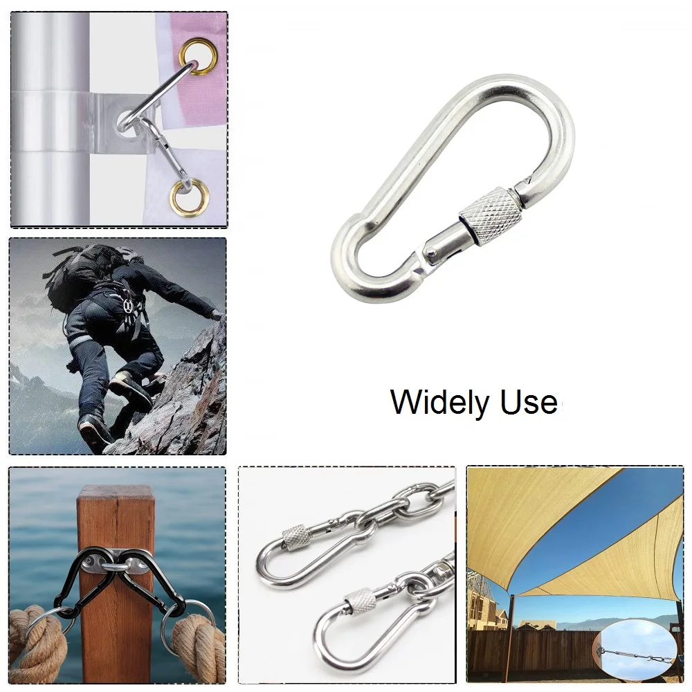 1PCS Carabiners Hook Clip Stainless Steel 304 50mm 60mm 70mm 80mm Length Stainless Steel Climbing Carabiners Marine For Sale