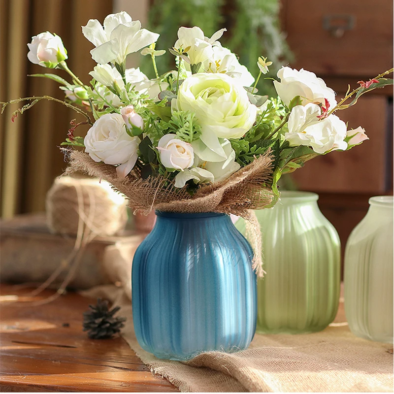 Stained Glass Vase Striped Frosted Hydroponic Arrangement Container Room Decoration