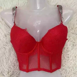 Lace Letter VS Brand Design Sexy Rhinestone Underwear Women Comfort Push Up Bra Panties 2 Piece Brief Suit Seamless Lingerie Se