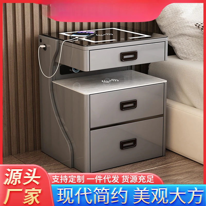 Smart bedside table safe integrated concealed wireless charging with light USB small safe light luxury bedside cabinet