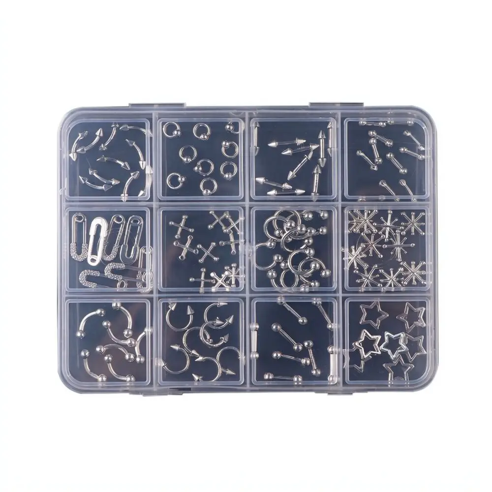 12 Grids Punk Nail Art Charms Metal Star Safety Pin Rivets Jewelry Accessories For Full Beauty 3D Y2K Style Manicure Decors