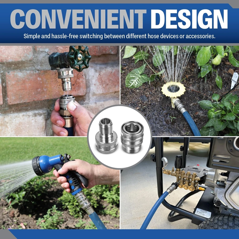 Gartenschlauch-Schnellanschluss-Armaturen, Edelstahl-Wasserschlauch-Adapter, 3/4 1/2 Gewinde, Anschluss-Set, Haltbarkeit und auslauffrei – Detail 7