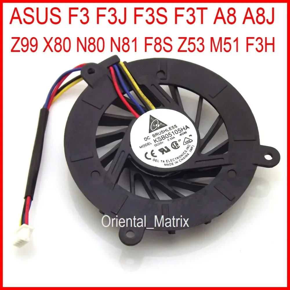 

Free Shipping New KSB05105HA-8G99 For ASUS Z53 M51 F3H F3 F3J F3S F3T A8 A8J Z99 X80 N80 N81 F8S Laptop CPU Cooling Fan