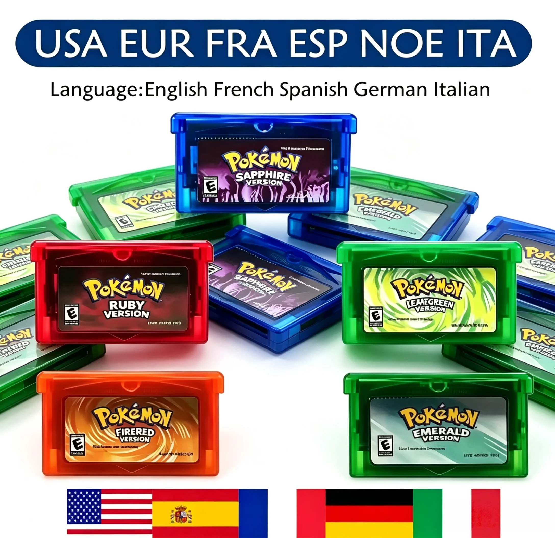 GBA Game Pokemon Series Video 32 Bit Game Cartridge Console Card Pokemon Emerald FireRed Ruby LeafGreen Sapphire Multi-language