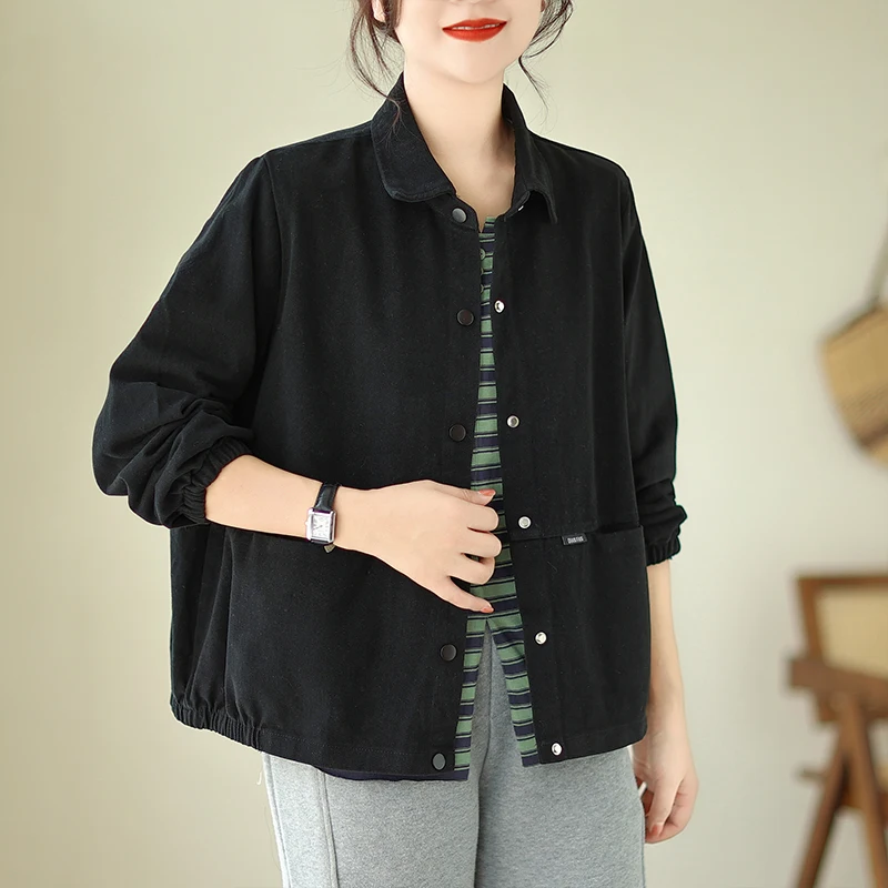 Cotton Jacket Women\'s Casual Loose Thin Korean Fashion Autumn Solid Color Long-sleeved Coat Women Harajuku Jaquetas