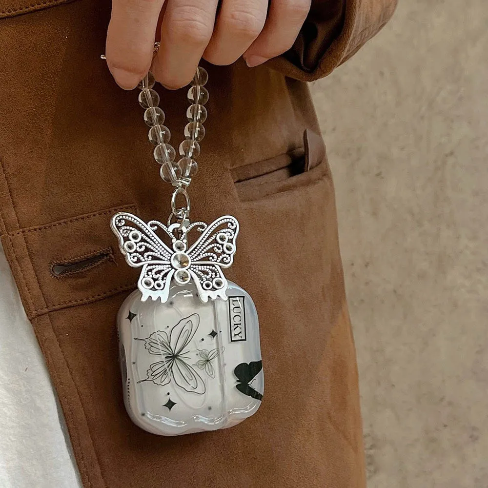Llavero colgante de mariposa de Metal chapado en negro INS para Apple Airpods Pro 2 1 3 funda de lujo con borde trenzado transparente