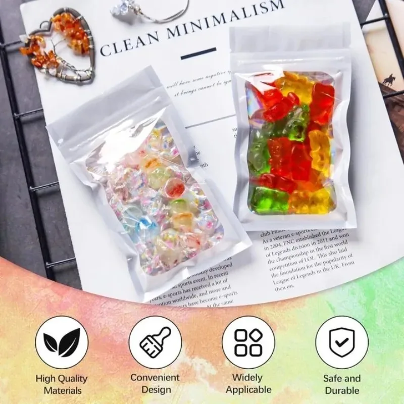 50/100/200/300pcs Laser Self-sealing Bags for Food Storage Bag Snacks Candy Jewelry Rainbow Laser Film Zipper Pouches Favors