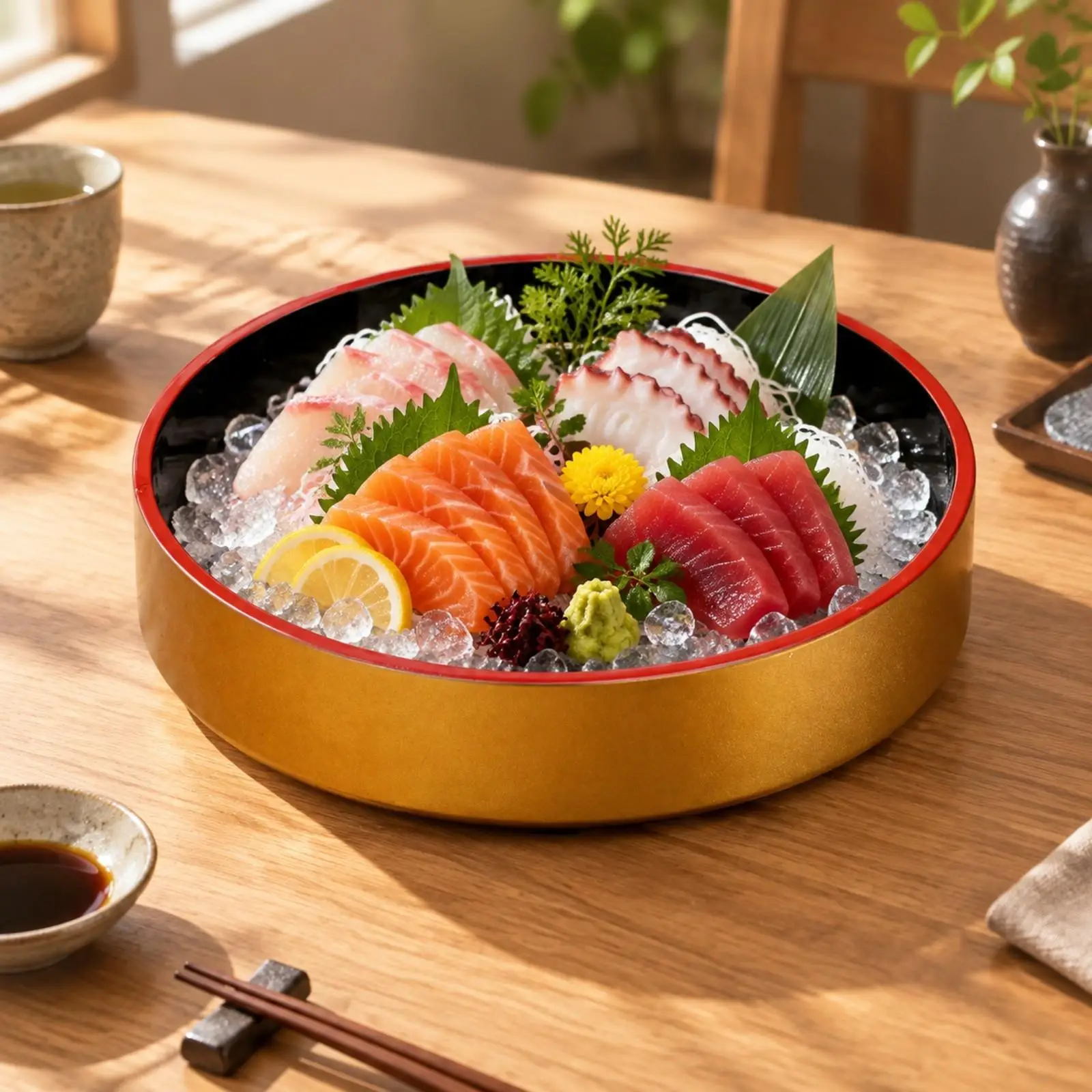 Lightweight Round Sushi Serving Tray Japanese Pretty Bowl for Seafood Sharing Dish Restaurant Buffet Tableware