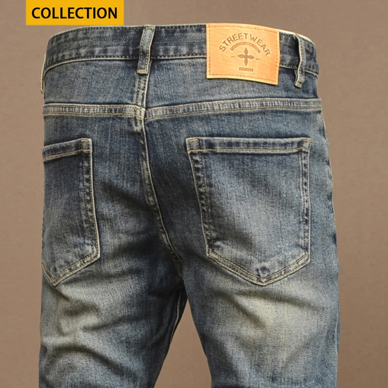 

Y2KFashion NewJeans Patch Washed Nostalgic Stretch Slim Fit Retro Blue Embroidered Jeans High Street Hip Hop Retro Italia