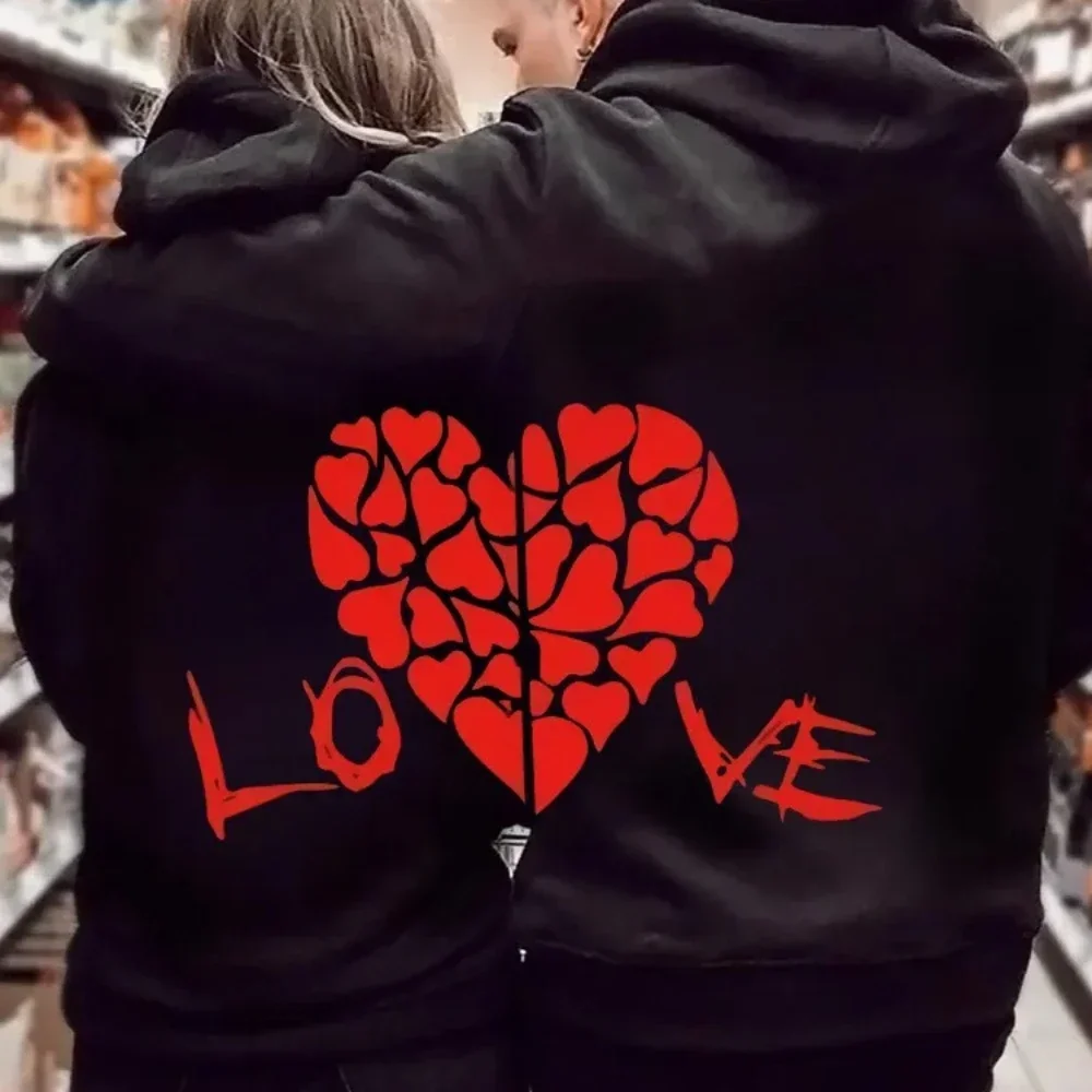 

2024 Valentine's Day Gift Love Print Couple Hoodie Autumn Set Unisex Sweatshirt Couple Hoodie Long Sleeve Casual Jumper