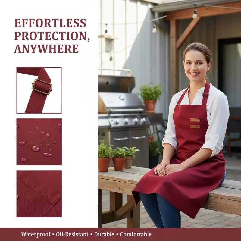 Durable Canvas Kitchen Apron For Men Women Chef Grill Master Restaurant Bar Cafe Waiter Beauty Nail Studio Work Protective Gear