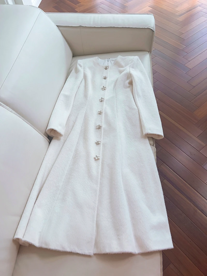 Manteau Long rétro pour femmes, coupe cintrée, rond, fourrure de lapin, taille haute, jupe trapèze pour mariage, Par Date