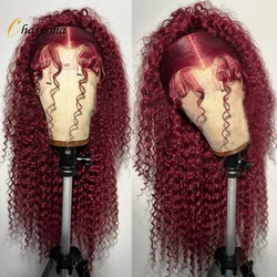 Charisma Synthetic Lace Front Wigs Kinky Curly Wig Burgundy Color Long Curly Lace Frontal Wig Pre Plucked Hairline Cosplay