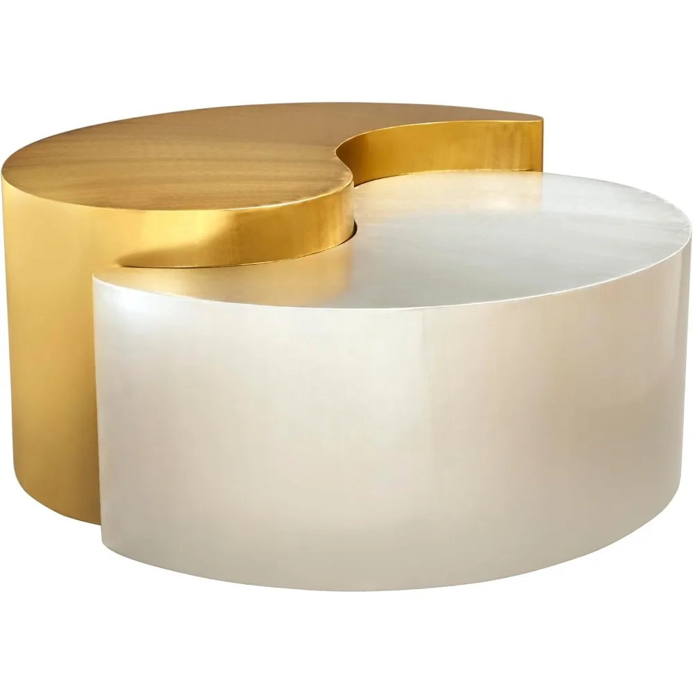 طقم طاولة قهوة Ying-Yang الفاخرة الحديثة والمعاصرة مقاس 36 بوصة، تصميم منحوت مع إطار من الألومنيوم لغرفة المعيشة والمدخل والمكتب