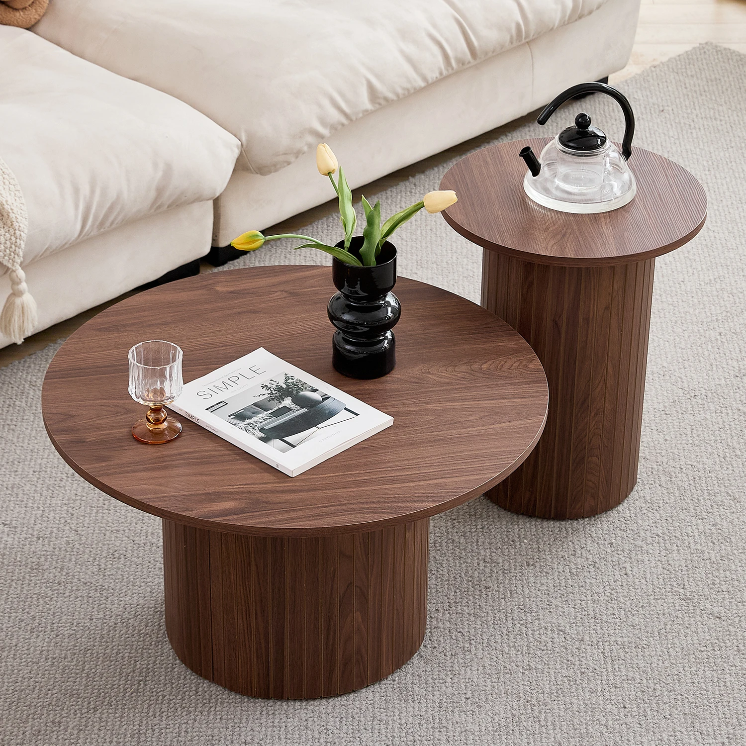 GrandCA HOME Ensemble de 2 tables basses gigognes rondes, tables centrales pour salon, balcon, Orta Sehpa, 70cm/40cm