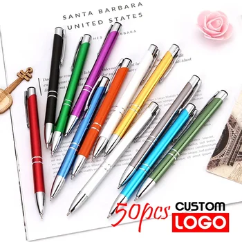 50pcs/lot 12 Colors Business Ballpoint Pens Stationery Ballpen Novelty Gift Office Material School Supplies Free Custom Logo