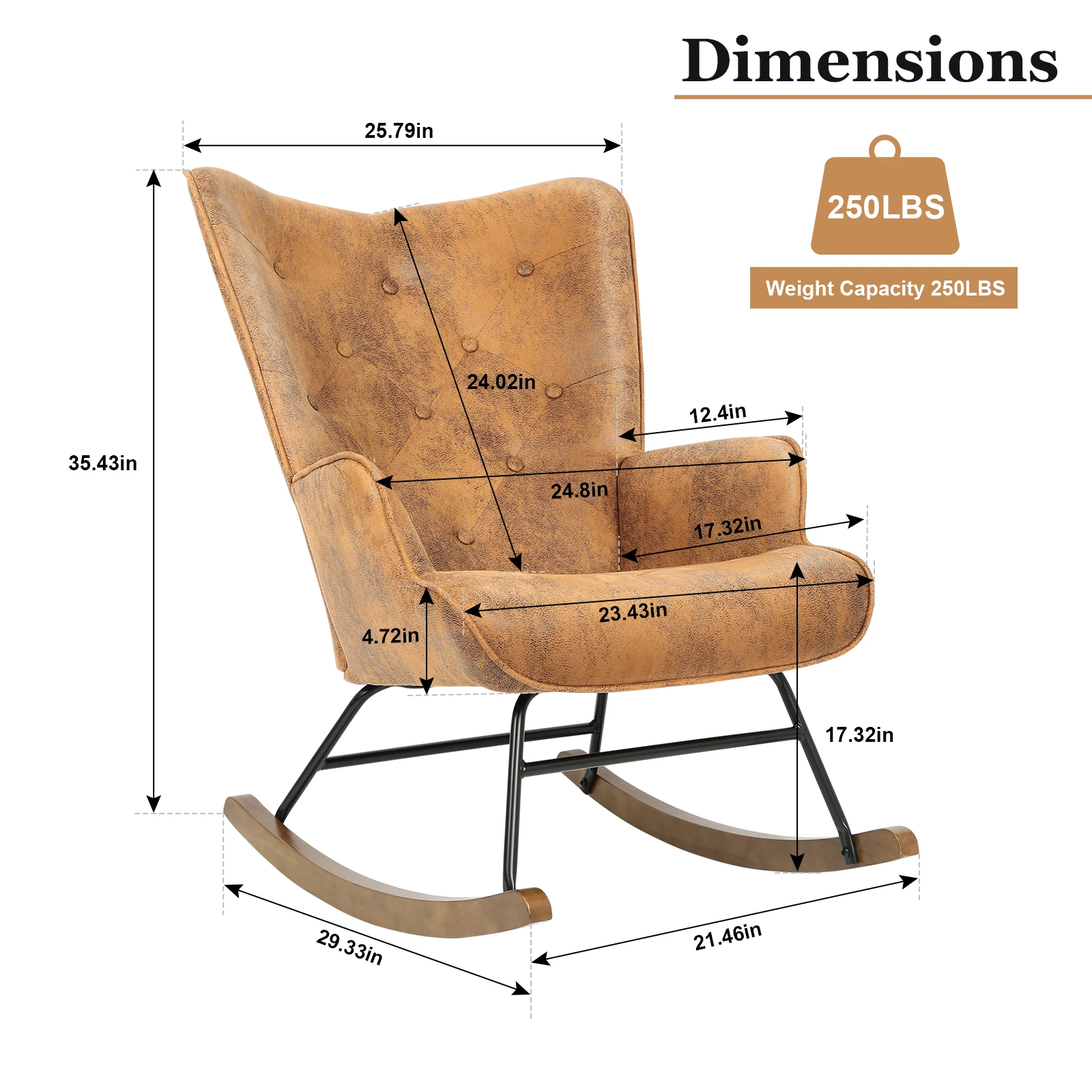 Mecedora moderna de tela de poliéster con Base de madera, asiento acolchado, respaldo alto y reposabrazos