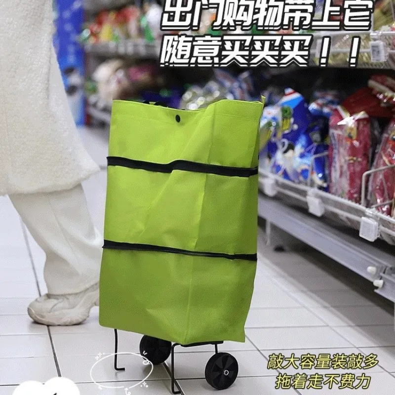 Portable shopping cart Folding shopping cart Lightweight with wheels Home pickup Express trolley Small trailer