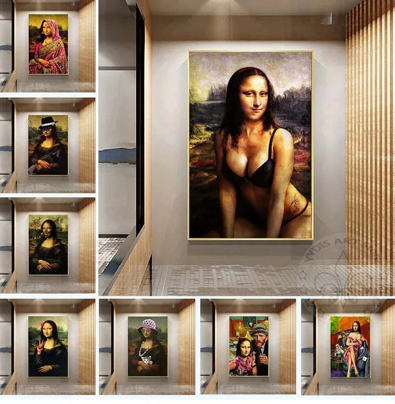 Sexy Mona Lisa Canvas Painting Naked Body Character Posters And Print Wall Art Funny Van Gogh Pictures Bedroom Home Wall Decor