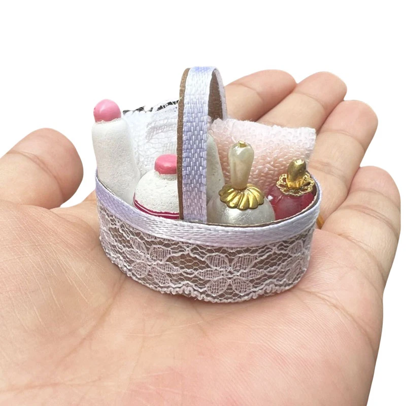 DIY Accessories 1:12 Dollhouse Miniature Toilet Towel Basket Portable Bathroom Supplies Home Model Decoration Toy