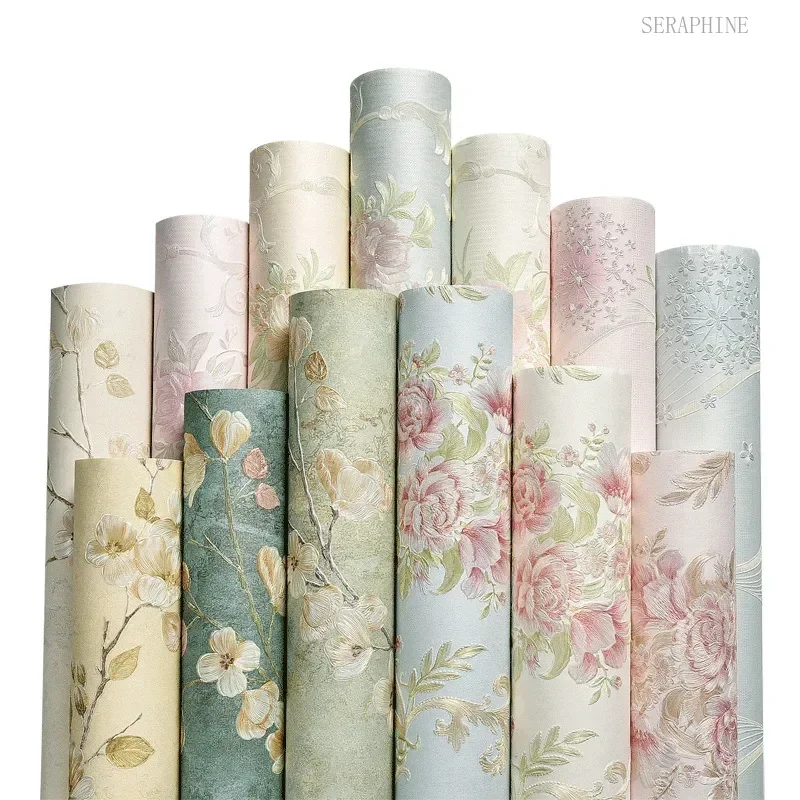 Pastoral Stereo Bedroom Cozy Wallpaper Living European Room 3D Background Self-adhesive Non-woven Wallpaper Fine Pressure