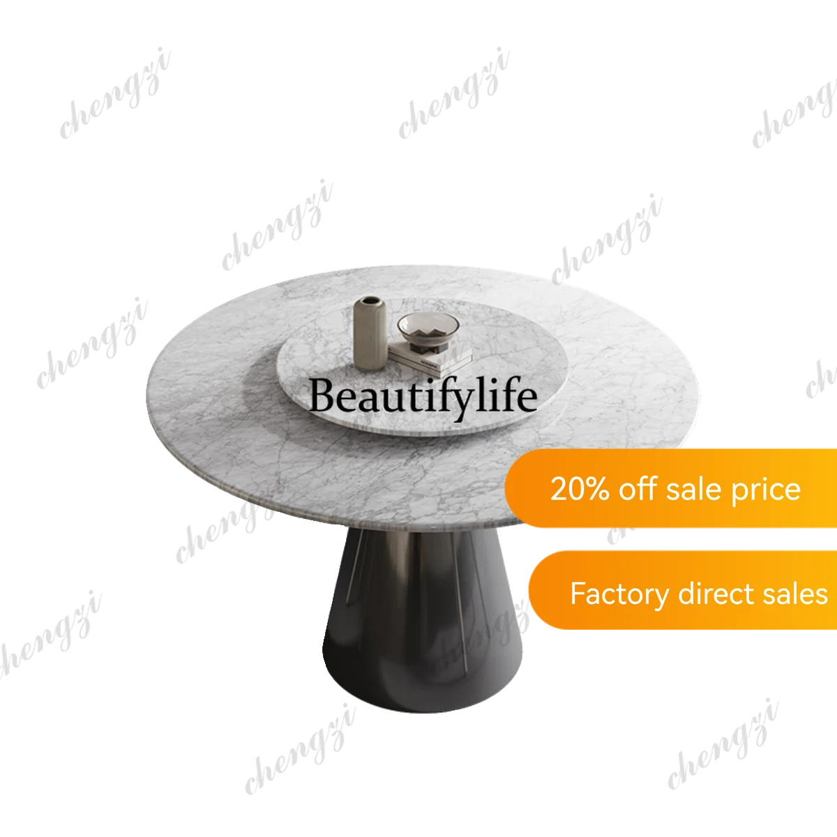 M182 Medium flower white luxury stone dining table natural marble round dining table with turntable can be customized